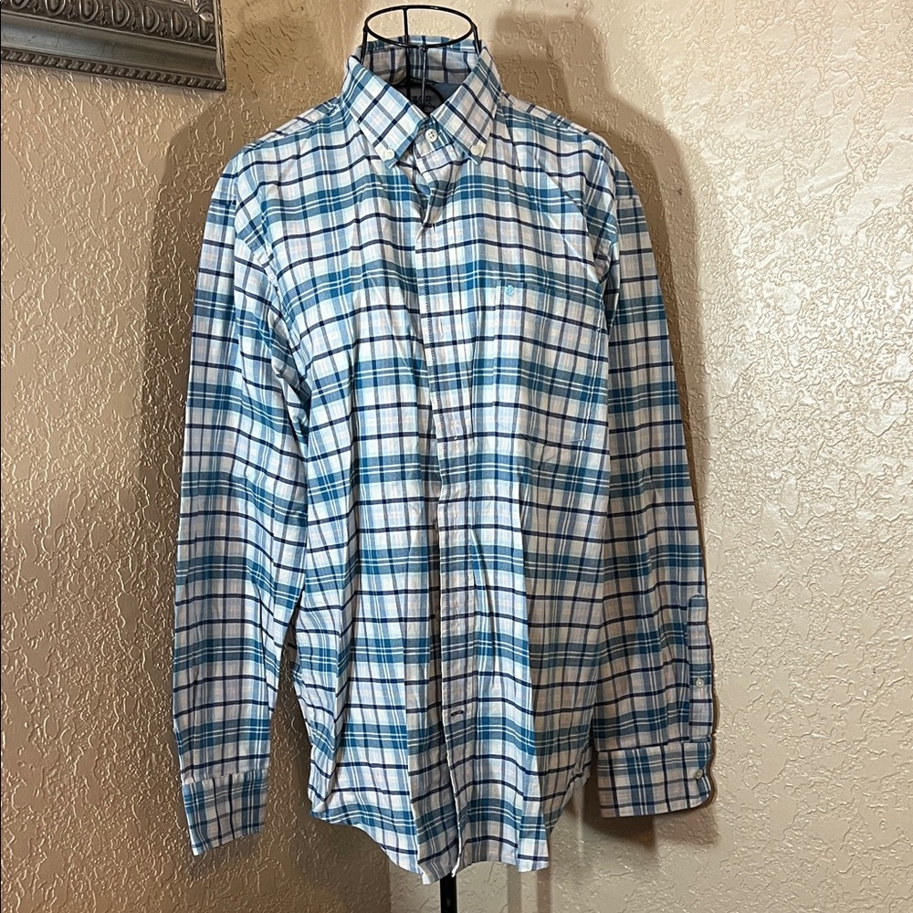 Izod Blue and White Checkered Casual Shirt
